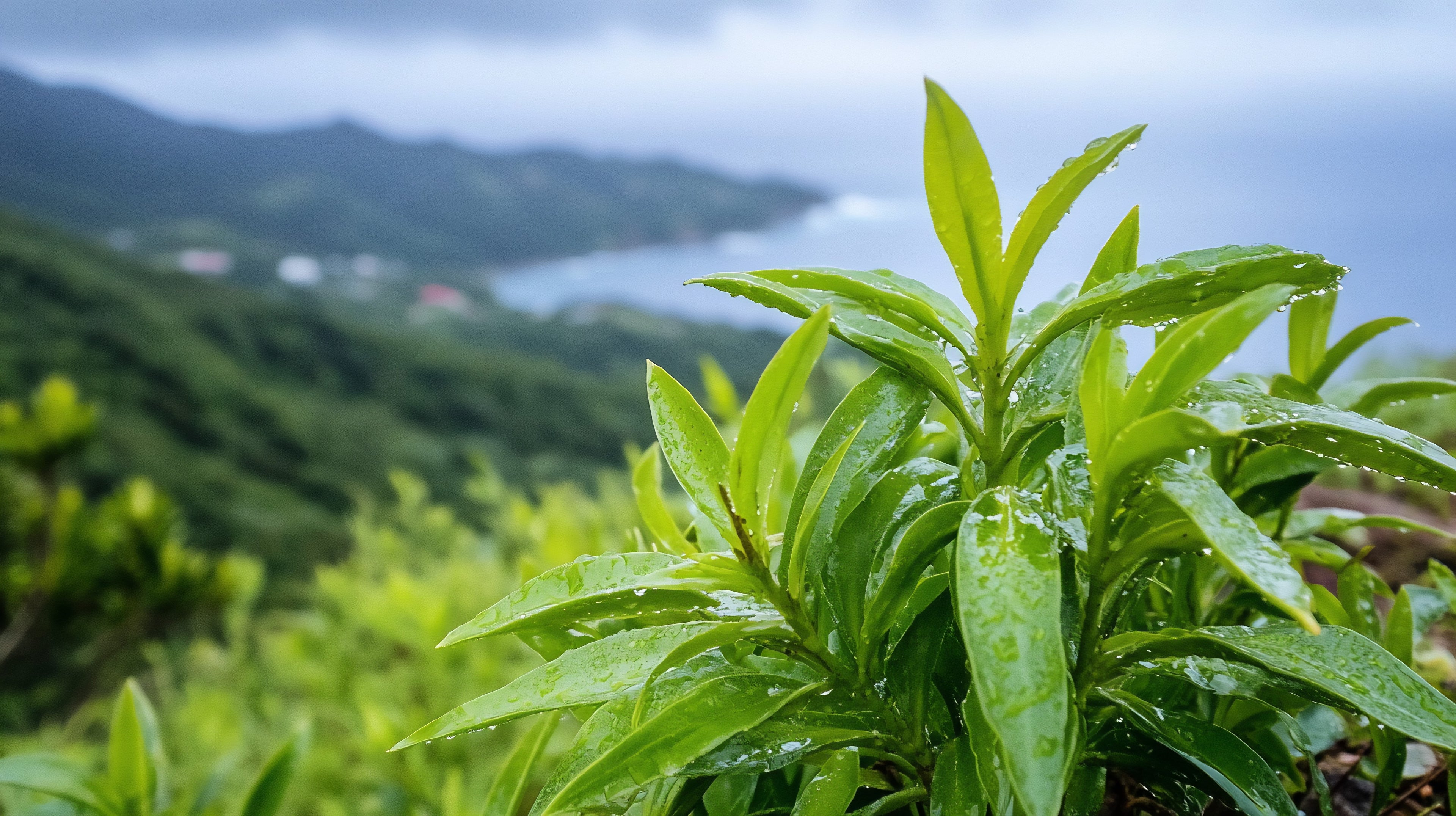 Green tea plantation in Japan. Premium green tea Uzuki